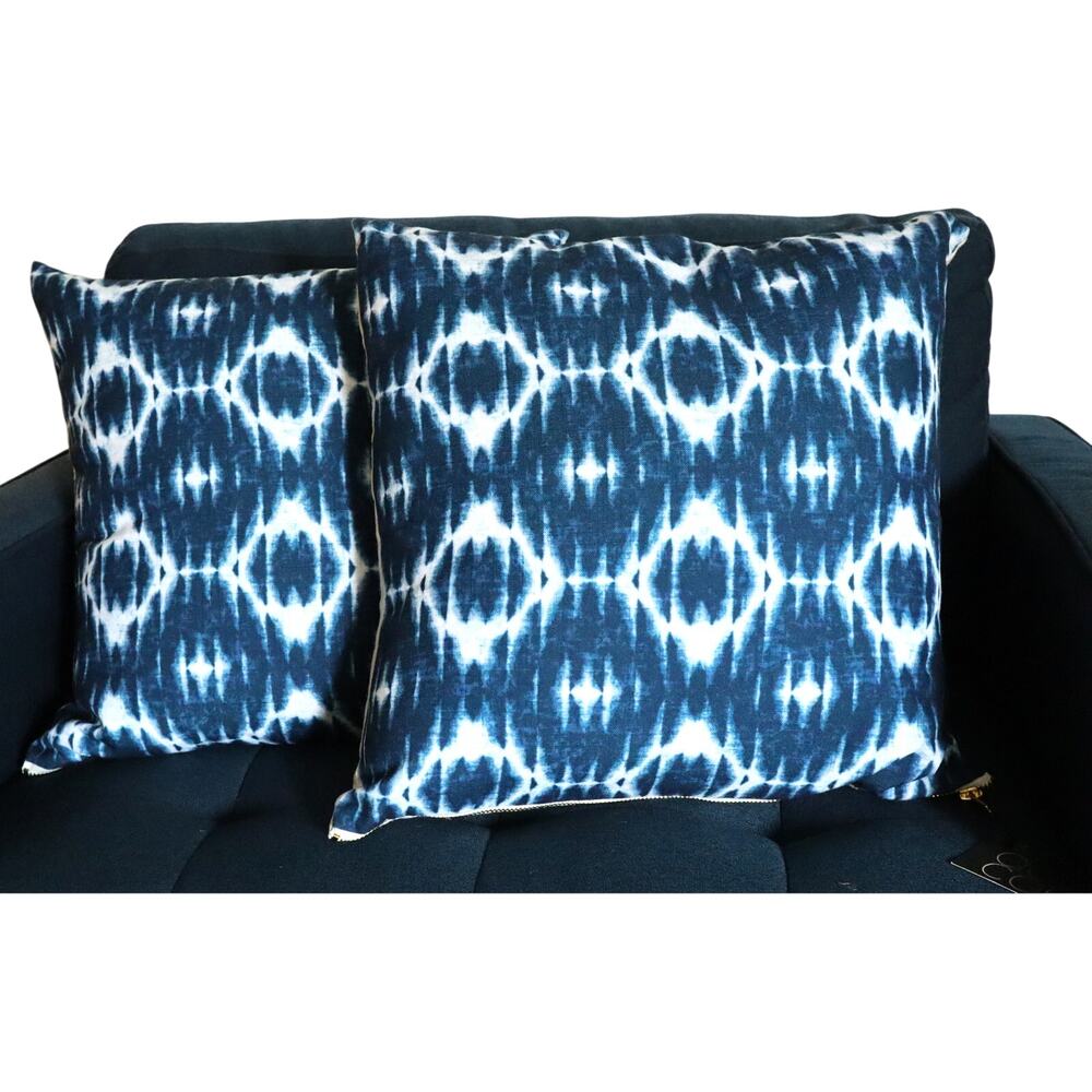 NWT Kirklands Blue White Tie Dye LINEN Square Pillow SET Decorative Throw 18x18